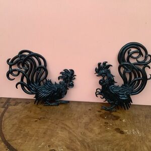 Vermay USA Metal  Black Roosters Wall Decor  12” X 10”